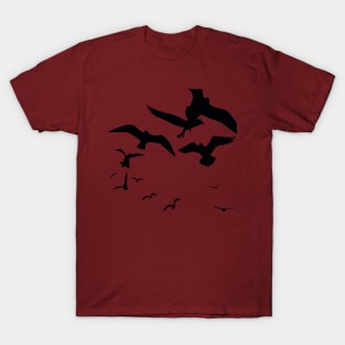 Seagull Bird Flock Scavenging Black Silhouette T-Shirt